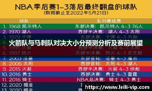 火箭队与马刺队对决大小分预测分析及赛前展望